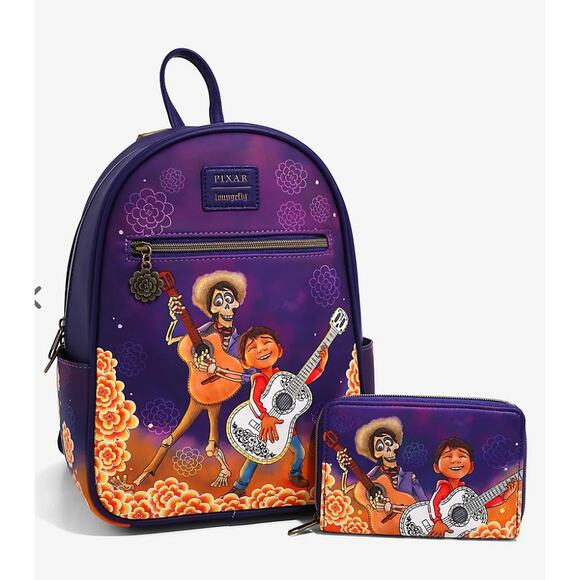 Loungefly Disney Pixar Coco Hector & Miguel Marigolds Mini Backpack - Picture 6 of 6